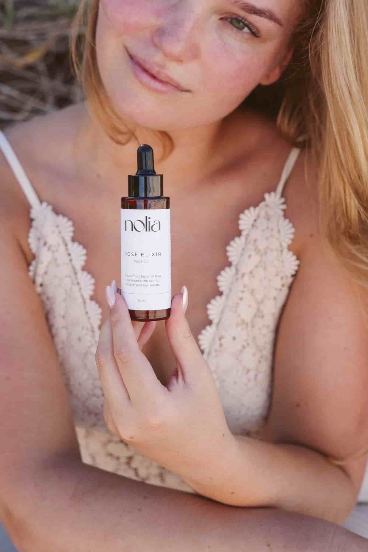 Nolia Skin Rose Elixir anti-ageing face oil to reduce fine lines and brighten uneven skin tone
