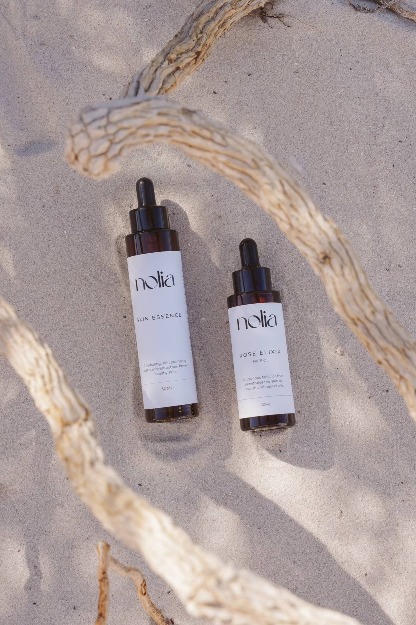 Nolia Skin serum duo glass dropper bottles for brightening and deep hydration sensitive skin